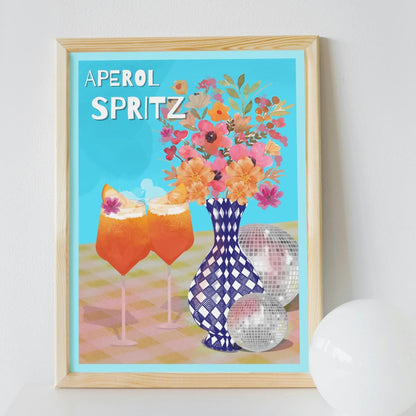 Aperol Spritz Digital Print | Maximalist Cocktail Wall Art | A4 Download | Bright Disco Ball Decor