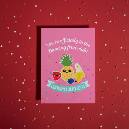 Viral Dancing Fruit Baby Congratulations Card | Perfect for Mum-to-Be | Adorable Pink Greeting Card for Him & Her | New Baby Wishes