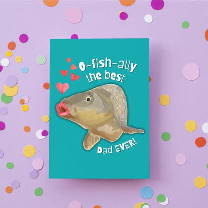 Funny Fish Illustration Father's Day Card – "O-Fish-ally the Best Dad" – Humorous Greeting Card for Dad