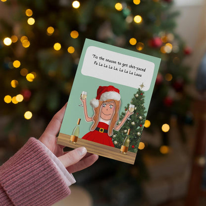 Funny Christmas Card - Comic Illustrative drinks at Christmas time - 'Tis the season to get shit-faced - Humorous Friends Card