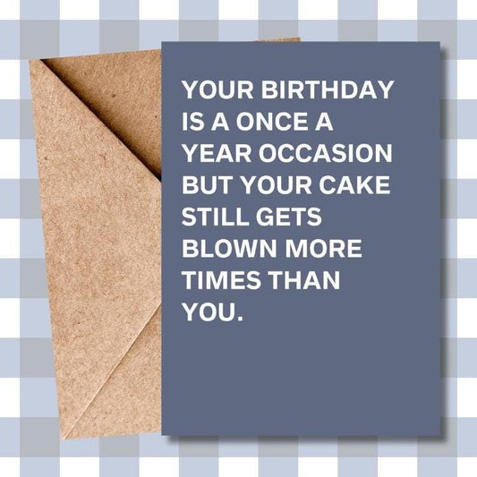 Hilarious Typographic Candle Blowing Out Cake Card – Funny rude Banter Card for Friends & Family – Humorous Greeting Card