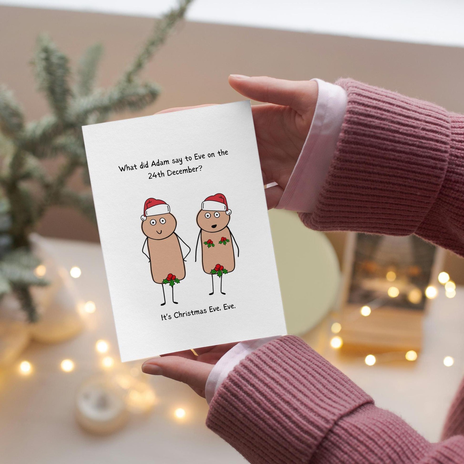 Funny Adam and Eve Christmas Card – Holiday Humour - A6 Card