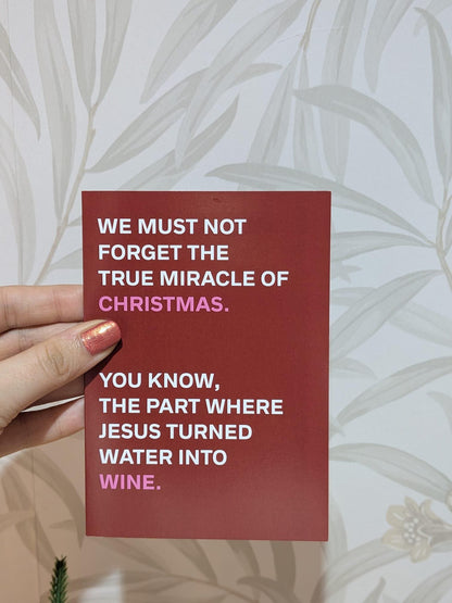 Funny Christmas Card - Nativity water to wine joke - Typography gift - A6 Card