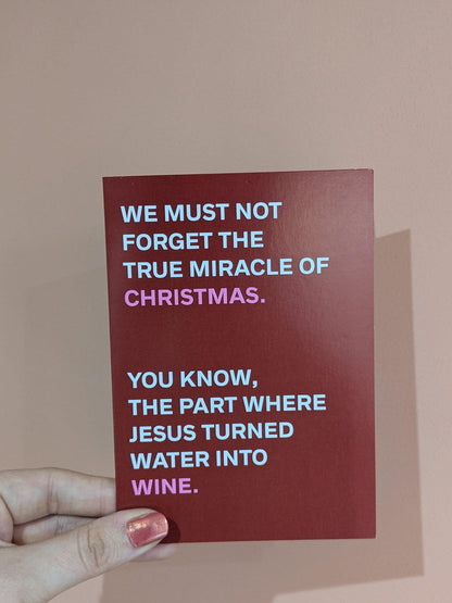 Funny Christmas Card - Nativity water to wine joke - Typography gift - A6 Card