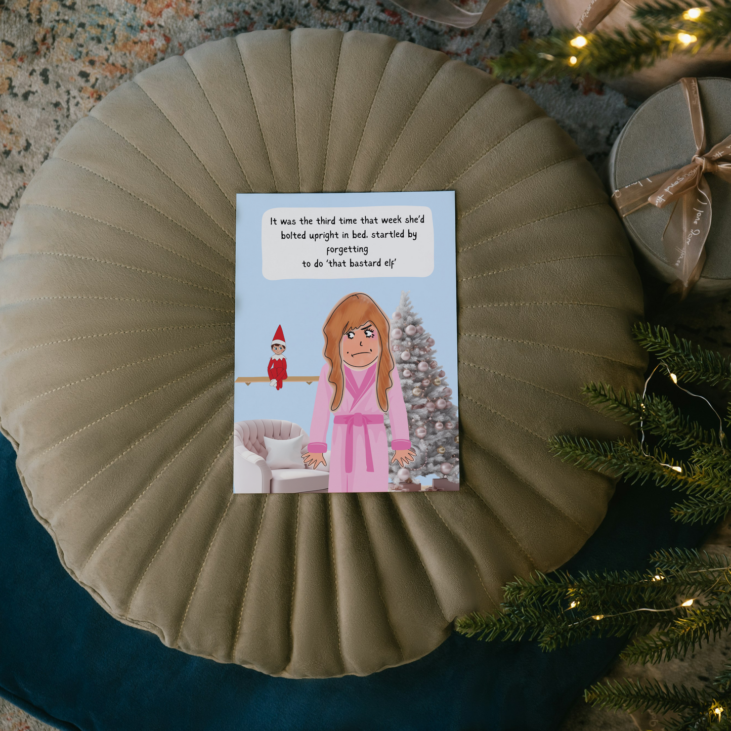 Funny Christmas Card - Naughty Elf on the Shelf - Relatable humour for him or her