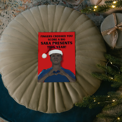 Bukayo Saka Christmas Card - Saka Presents - Arsenal Fan Football Christmas Card