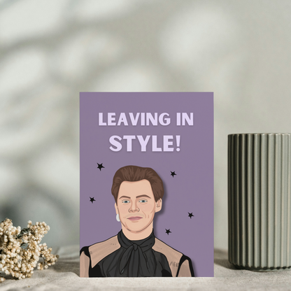 Funny Leaving in Style Harry Styles Leaving Card – Humorous Colleague Farewell Card – Perfect for Work Colleagues & Friends