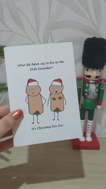 Funny Adam and Eve Christmas Card – Holiday Humour - A6 Card