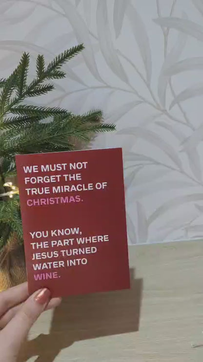 Funny Christmas Card - Nativity water to wine joke - Typography gift - A6 Card