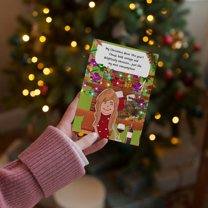 Funny Christmas Card - Nostalgic Retro Christmas Decorations - Bold Decor - Wine Joke