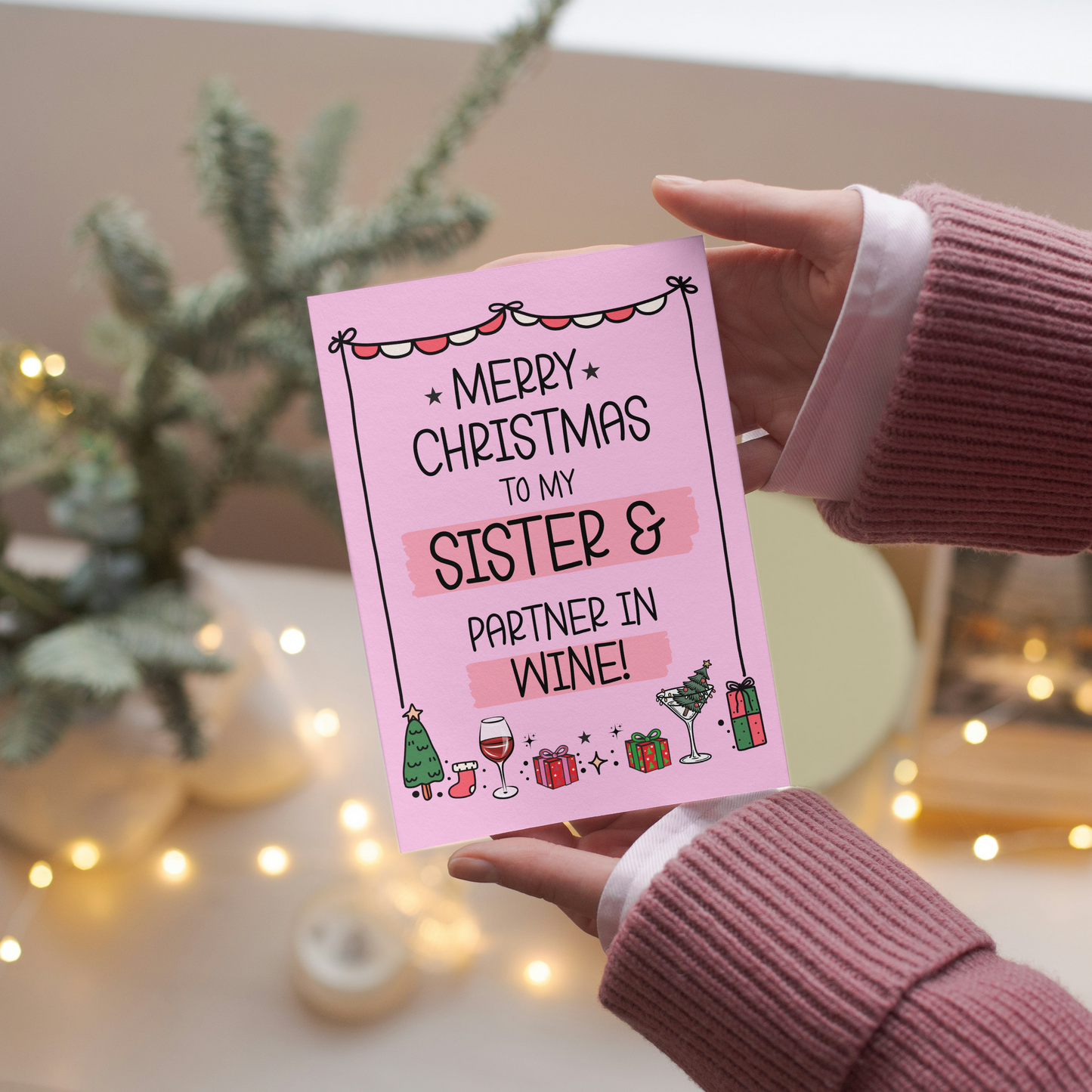 Funny Sister Christmas Card - Partner in Wine - Wine Themed Christmas Card for Sister