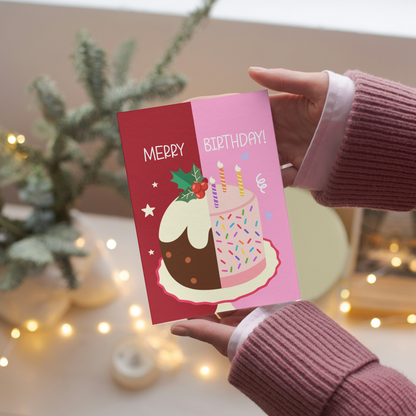 Funny Christmas Birthday Card – December 25th Birthday Card – Birthday Cake & Christmas Cake Illustration – For Him or Her