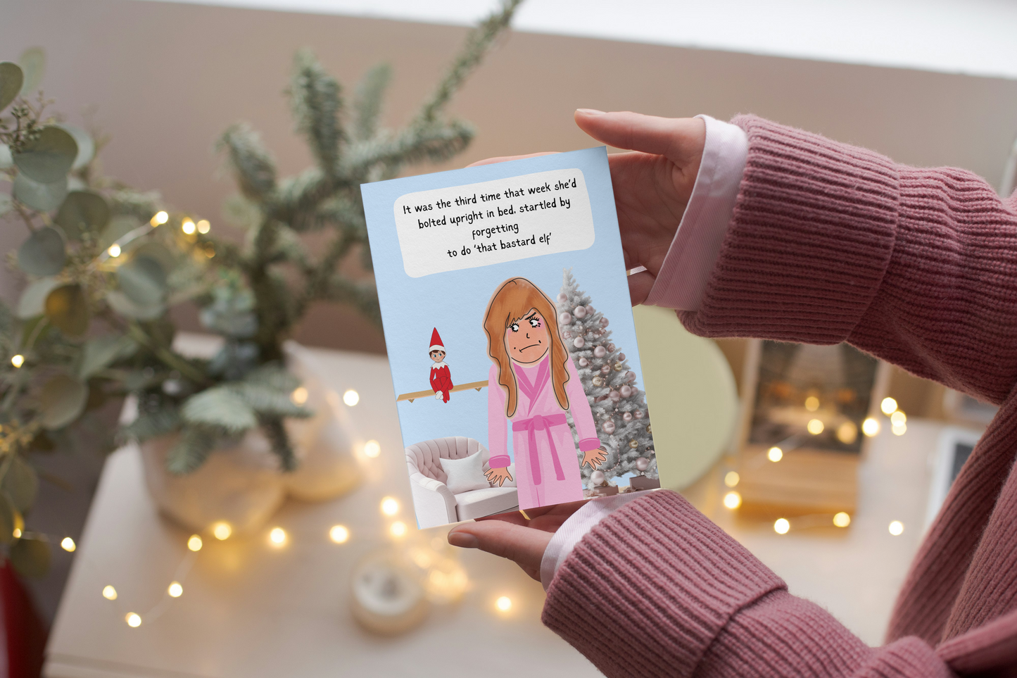 Funny Christmas Card - Naughty Elf on the Shelf - Relatable humour for him or her
