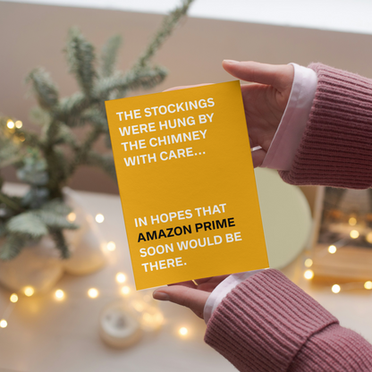 Funny Typographic Christmas Card – Humorous Christmas Greeting – Christmas Stockings – Amazon Prime