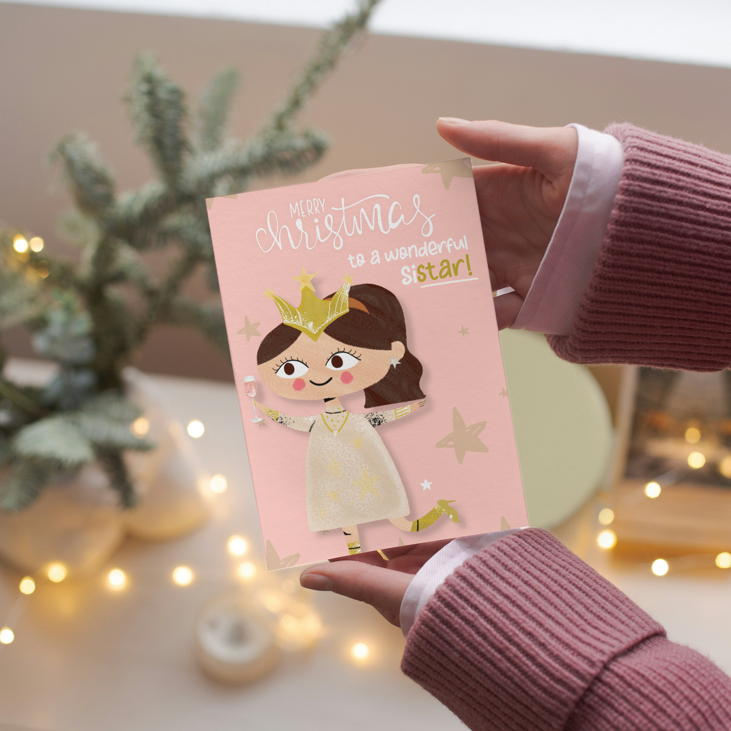 Funny Sister Christmas Card | Star Pun Greeting - for her