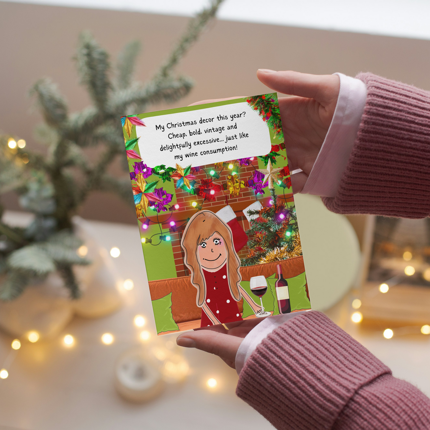 Funny Christmas Card - Nostalgic Retro Christmas Decorations - Bold Decor - Wine Joke