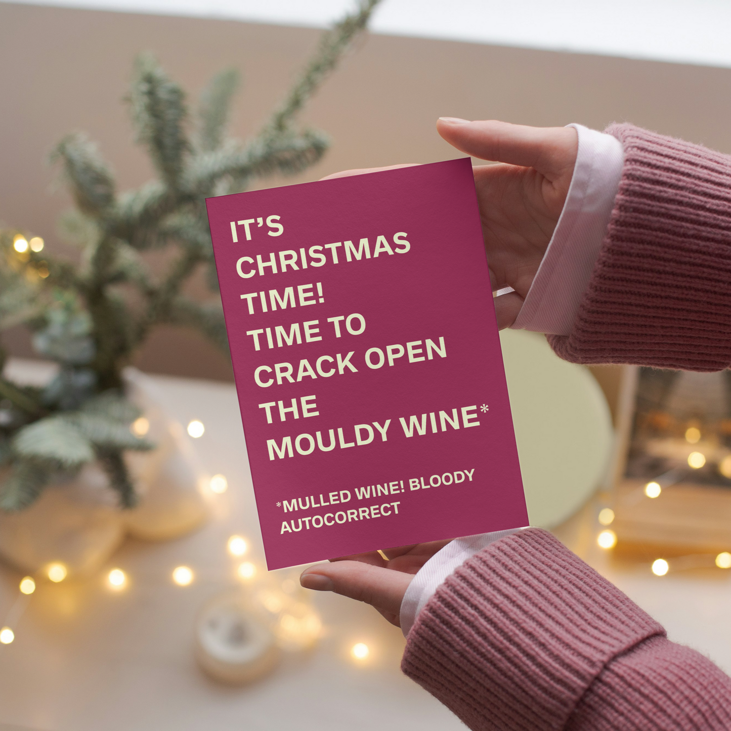 Funny Christmas Card - Autocorrect Mouldy Wine - Humorous Mulled Wine Joke Card - Xmas Greeting Card for Wine Lovers and Humour Fans