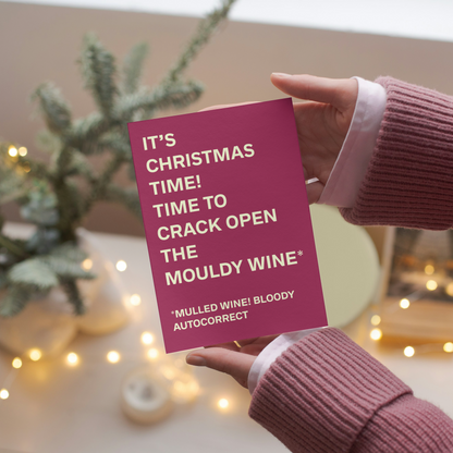 Funny Christmas Card - Autocorrect Mouldy Wine - Humorous Mulled Wine Joke Card - Xmas Greeting Card for Wine Lovers and Humour Fans