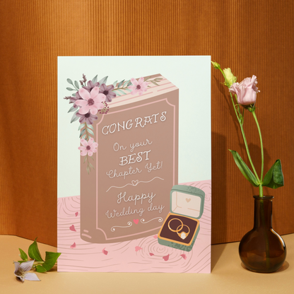 Wedding Greeting Card - Congratulations Wedding - Book Illustration - Best Chapter Yet Card